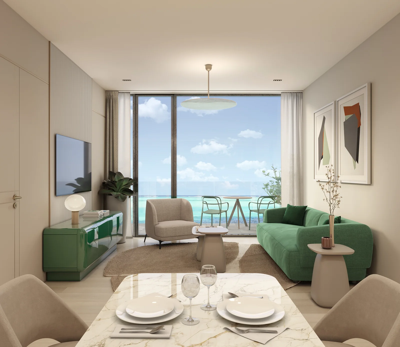 An illustrative one-bedroom interior by D73