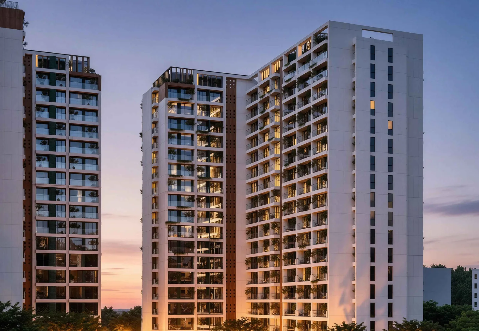 Planted balconies and the tower façades