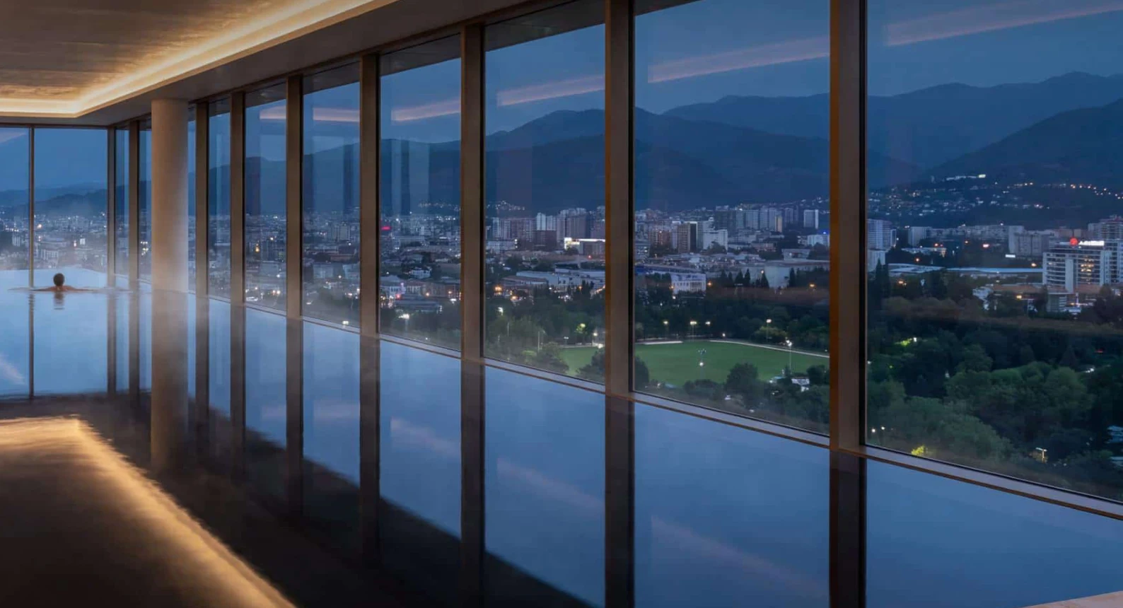 Trump Tower Tbilisi indoor pool overlooking the skyline